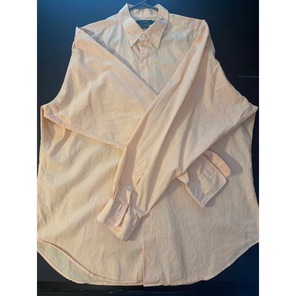 Lauren Ralph Lauren Men’s Button‑Down Shirt L Orange/White Stripe – 100% Cotton